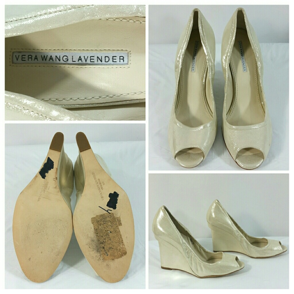 Vera Wang Lavender Wedges Shoes Beige Leather
